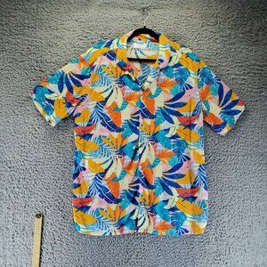 Old Navy Shirt Mens XL Multicolor Short Sleeve Camp Collar Crazy Tropical